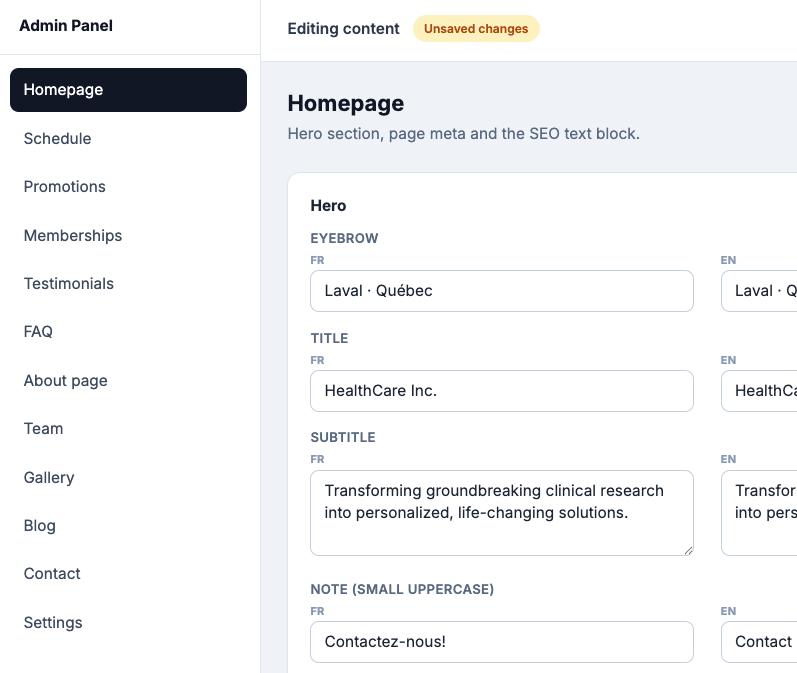 The TechRapid admin panel